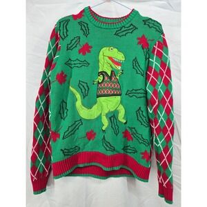 Blizzard Bay Mens Green Dinosaur Ugly Christmas Sweater Size S